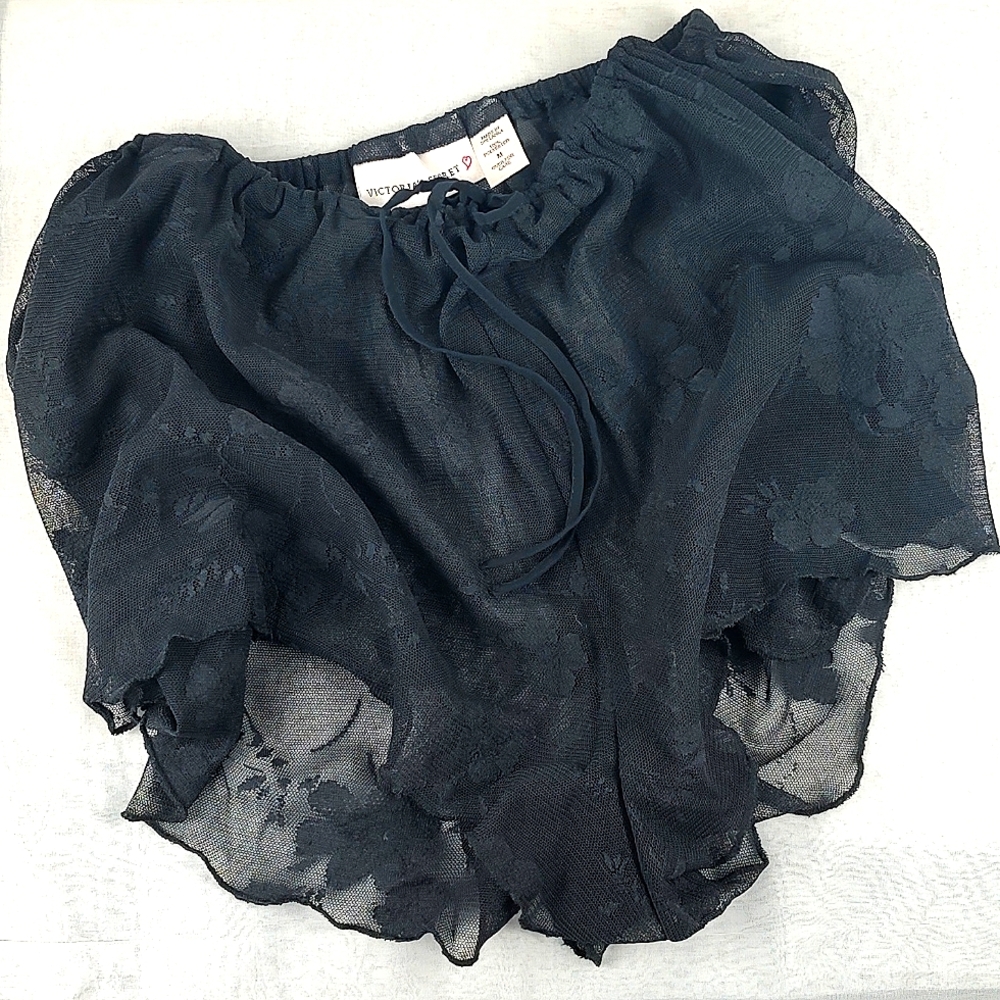 90s Victoria's Secret NWOT Black Lace Shorts Panties Sexy Loungewear Size Medium